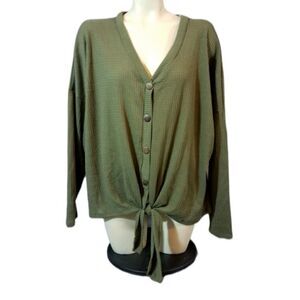 Curvy Sense Green Ribbed Knit Knot Front‎ Blouse Size 3X